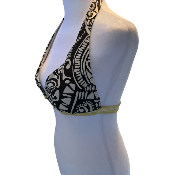 Hula Honey Bikini Top only Yellow Black White Double Tie, Around Neck and Back M - Picture 2 of 8